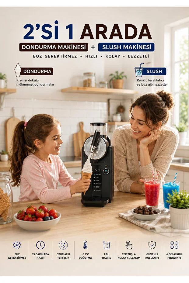 2'si Bir arada Dondurma ve Slush (buzlaş) Makinesi Gri 2'si Bir arada Dondurma ve Slush (buzlaş) Makinesi Gri
